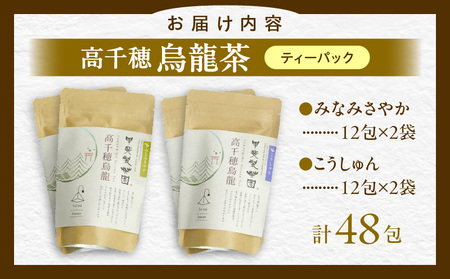 【国産烏龍茶】高千穂烏龍(ティーパック)2種4袋セット みなみさやか12包×2袋&こうしゅん12包×2袋 国産 烏龍茶 お茶 みなみさやか こうしゅん 茶葉 飲み物 ティータイム さわやかな やさしい セット 宮崎県 高千穂町 _Tk025-005