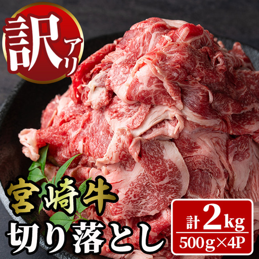 ＜訳あり＞宮崎牛 切り落とし(計2kg・500g×4P) 牛肉 肉 ブランド牛  冷凍 国産 精肉 お取り寄せ 黒毛和牛 宮崎県 【LJ006】【ローカルブランディング株式会社】