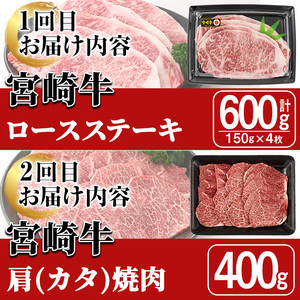 ＜全6回・定期便＞宮崎牛定期便(ロースステーキ・600g、肩焼肉・400g、ももバラすき焼き・600g、ワンポンドステーキ・454g、ロースステーキ・600g、肩ロースすき焼き・400g)A4 A5 国産 牛肉 宮崎県産 黒毛和牛 国産 牛肉 宮崎県産 黒毛和牛【SJ011】【日本ハムマーケティング株式会社】