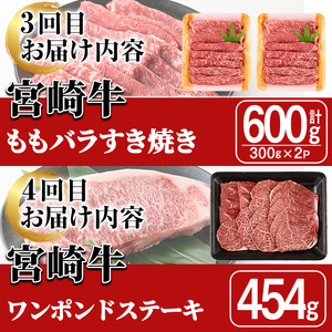 ＜全6回・定期便＞宮崎牛定期便(ロースステーキ・600g、肩焼肉・400g、ももバラすき焼き・600g、ワンポンドステーキ・454g、ロースステーキ・600g、肩ロースすき焼き・400g)A4 A5 国産 牛肉 宮崎県産 黒毛和牛 国産 牛肉 宮崎県産 黒毛和牛【SJ011】【日本ハムマーケティング株式会社】