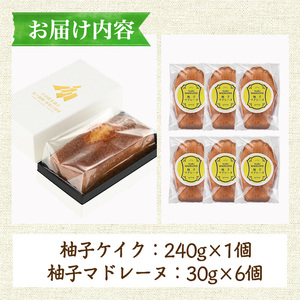 柚子ケイク(240g×1個)＆柚子マドレーヌ(30g×6個) おやつ ケーキ パウンドケーキ マドレーヌ ゆず 柚子 スイーツ 洋菓子 お菓子 お茶菓子 お茶請け 手土産 【TT011】【一般社団法人ツーリズム高千穂郷】