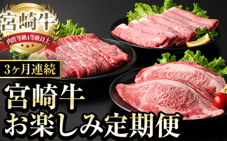 【定期便・全3回(連続)】宮崎牛 お楽しみ 定期便 (全3回) すき焼き お肉 牛肉 黒毛和牛 宮崎牛 ブランド和牛 冷凍 国産 肩 ウデ モモ 赤身 スライス 宮崎県産 しゃぶしゃぶ 【YA019】【YAMATO株式会社】