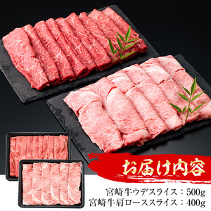 宮崎牛 スライス2種 (肩ロース400g・ウデ500g)(合計900g)【MI009】【(株)ミヤチク宮崎加工センター】