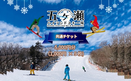五ヶ瀬ハイランドスキー場 共通券 5,000円分(1,000円 × 5枚) 