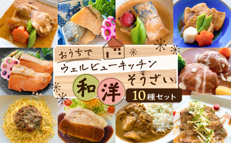 「おうちでウェルビューキッチン」 和洋 そうざい 10種 セット　K158-002 惣菜 総菜 おかず ハンバーグ カレー パスタ 豚 豚肉 魚 鶏 鶏肉 黒豚 洋食 和食 桜島