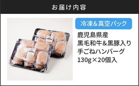 【肉旅】鹿児島県産黒毛和牛＆黒豚入り手ごねハンバーグ20個入 K235-001_03 黒毛和牛 黒豚 A5 ハンバーグ 手ごね 真空 パック 惣菜 小分け 肉旅 九州電算 肉のツツミ 送料無料 鹿児島市 土産 贈り物 プレゼント ギフト 贈答 贈答