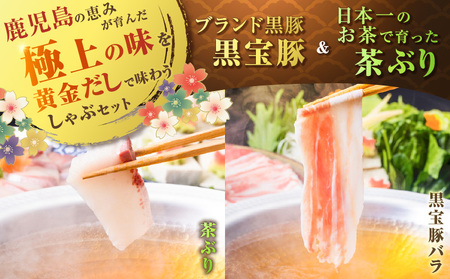 『 黒宝豚 ＆ 茶ぶり切り身 』 どん薩摩の黄金だし しゃぶしゃぶ セット （ 4人前 ） K227-005_01 肉 豚肉 冷凍