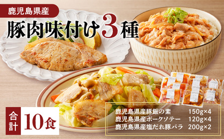 【ナンチクファクトリー】鹿児島県産豚肉味付け3種(10食) K073-010_01 肉 豚肉 惣菜 総菜 冷凍