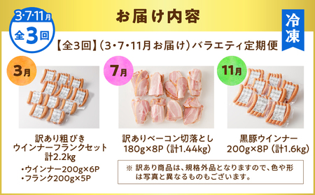 【 訳あり 】 【全3回】バラエティ 定期便 （3・7・11月 お届け ） K161-T05 肉 豚肉 冷凍