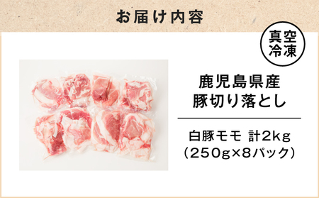 鹿児島県産 豚切り落とし 250g×8パック 計2kg K151-003 肉 豚肉 冷凍