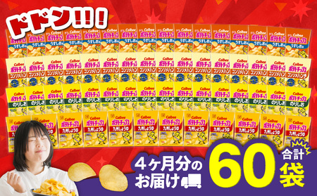 【4ヶ月定期便】カルビー ポテトチップス 食べ比べ4種【うすしお、コンソメパンチ、のりしお、九州しょうゆ】 K194-T01 菓子