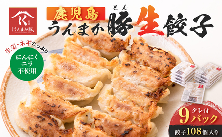鹿児島うんまか 豚 生餃子 9パック（ 餃子 108個入り・ タレ付 ） K005-003_02 ぎょうざ 惣菜 総菜 豚肉 うんまか豚 野菜 国内産 生姜 ネギ 焼き餃子 水餃子 ジューシー 美味しい ごはん 夕食 冷凍 寺師 ふるさと納税 鹿児島 おすすめ ランキング プレゼント ギフト