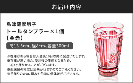 島津 薩摩 切子 トール タンブラー 金赤 K010-041_03 | 鹿児島県鹿児島