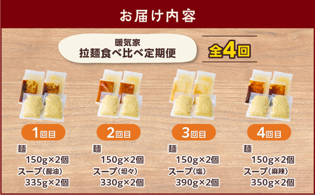 【 全4回 定期便 】 暖気家 拉麺 食べ比べ 定期便 K036-T15