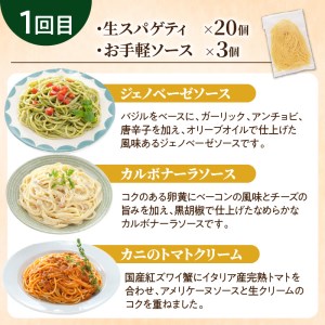 【3ヶ月 定期便】生スパゲティ 20個 お手軽 ソース 3個付き  K036-T07 生パスタ パスタ スパゲティ 生スパゲティ 麺 生麺 もちもち 生食感 お店の味 鹿児島市 定期便