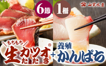 【 山実水産 】もちもち生カツオ(R)たたき6節+養殖かんぱち柵セット　K046-001 薩摩 さつま 鹿児島県 鹿児島市 鹿児島 大人気カツオ 人気カツオ 大人気カツオのたたき 人気カツオのたたき 大人気かんぱち 人気かんぱち 大人気カンパチ 人気カンパチ 大人気刺身 人気刺身 大人気お刺身 人気お刺身 海鮮 生カツオ 生かつお もちもち 真空