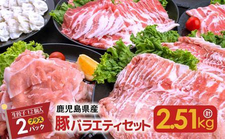 鹿児島県産 豚 バラエティ セット 2.51kg ＋ 生餃子 2P  K208-014 肉 ブランド豚 完熟豚 南国 スイート 肩 ロース バラ 小間切れ スライス 薄切り しゃぶしゃぶ 味噌漬け 味付き肉 餃子 冷凍 加工食品