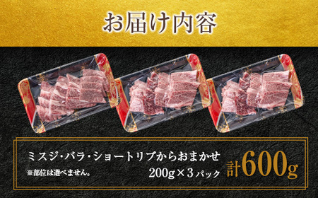 鹿児島県産 黒毛和牛 おまかせ 焼肉 600g K208-015 肉 牛 希少 部位 