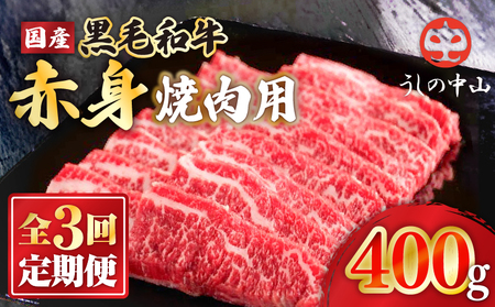 2239 【 定期3回 】 黒毛和牛 焼肉 赤身 400g【 うしの中山 】 KN050-T02 国産 和牛 黒毛和牛 バーベキュー A4 A5 ロース 定期便 nixy 中山亭 鹿屋店 ふるさと納税 鹿児島 鹿屋市 おすすめ ランキング プレゼント ギフト