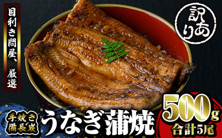 【年内配送12月8日入金まで】（訳あり）備長炭手焼き　うなぎ蒲焼5尾500ｇ 2424