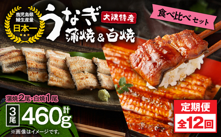 2493 【 定期 12回 】大隅特産 うなぎ蒲焼  2尾（340g）・白焼 1尾（120g）食べ比べセット KN060-T17 魚 冷凍 鰻