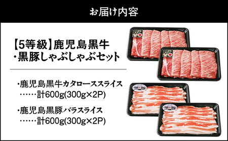 746-2 （A-2101）【5等級】鹿児島黒牛・鹿児島黒豚しゃぶしゃぶセット KN009-002 国産 牛肉 豚肉 黒豚 しゃぶしゃぶ用 すき焼き用 豚バラ 牛肉肩ロース JA食肉かごしま ふるさと納税 鹿児島 鹿屋市 おすすめ ランキング プレゼント ギフト