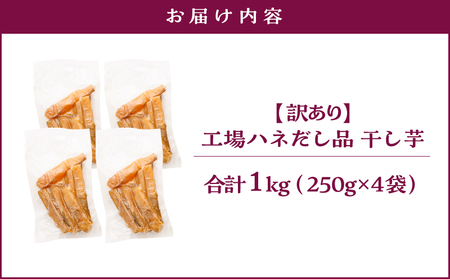【 訳あり 】 干し芋 1kg（250g×4袋） 工場ハネだし品 紅はるか 国産 熟成 KN161-002-04 わけあり 1kg 干芋 ほしいも 個包装 さつまいも 薩摩芋 さつま芋 芋 野菜 おやつ お菓子 スイーツ デザート 甘い 美味しい ポスト投函 メール便 レターパック 農栄 鹿児島 鹿屋市 おすすめ ランキング プレゼント ギフト