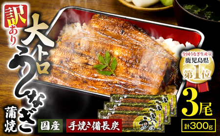 【訳あり】大人気！鯉家の極上蒲焼「大トロうなぎ蒲焼300g（3尾）」【国産・手焼き備長炭】 KN040-021 期間限定 限定