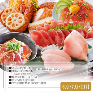 定期便(2回配送)一本釣りかつお・まぐろ三昧　(さつまあげも) DD-6005_魚介 海鮮 鰹 鮪 びんちょうまぐろ まぐろ丼 かつおたたき 人気 送料無料_【配送不可地域：離島】【1166750】