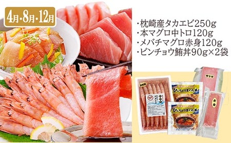 定期便4回配送　お肉とお魚のよくばり定期便　EE0-0001_肉 ステーキ 牛肉 ビーフステーキ  肉 黒毛和牛 牛肉   肉 しゃぶしゃぶ 豚肉 豚しゃぶ  魚介・海産物 カツオ 鮮魚 かつお 鰹  魚介・海産物 マグロ 鮮魚 まぐろ 鮪  定期便 定期便  _【配送不可地域：離島】【1538802】