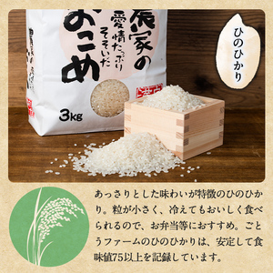 数量限定！ひのひかり(計6kg・3kg×2袋) 米 お米 白米 ひのひかり ヒノヒカリ おにぎり お弁当 ごはん ご飯【ごとうファーム】a-16-52-z