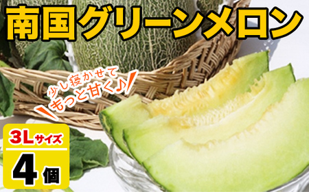 ＜先行予約受付中！2026年6月以降順次発送予定＞鹿児島県産！南国グリーンメロン(3Lサイズ×4個) メロン めろん 果物 スイーツ デザート フルーツ 【あくね旬の店いきいき館】akn015-18