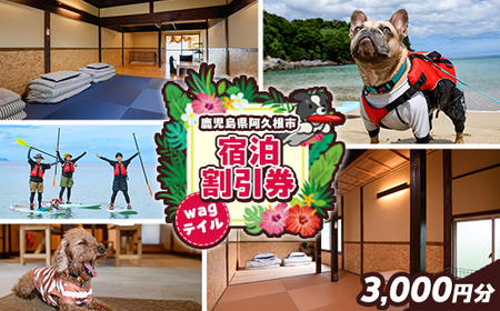 wagテイル 宿泊割引券(3,000円分) チケット 宿泊券 ゲストハウス ホステル ホテル 自然 アクティビティ 体験 SUP リバートレッキング ペット 愛犬 愛猫 動物 【wagテイル】akn101-03