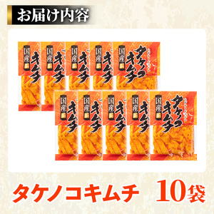 国産味付タケノコキムチ(100g×10パック) 国産 筍 辛味 ピリ辛 焼肉 おかず おつまみ キムチ メンマ めんま お試し 常温保存【上野食品】akn008-05