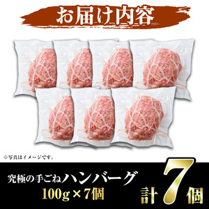 鹿児島県産黒毛和牛！手ごねハンバーグ(計700g・100g×7個)国産 牛肉 4～5等級 ハンバーグステーキ 冷凍 おかず 手作り 惣菜 冷凍ハンバーグ【スーパーよしだ】a-12-115-z