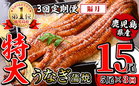 【3回定期便(隔月)】鹿児島県産 うなぎ蒲焼 特大 サイズ 5尾セット ＜（約220g×5・計約1100g）×全3回＞ 【薩摩川内鰻】 i1176-B