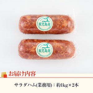 i328 《業務用・訳あり》サラダハム(約1kg×2本・計2kg) ハム 国産 豚肉 塩漬 熟成 プレスハム 肉加工品 訳アリ 業務用 サラダ トッピング【ナンチク】