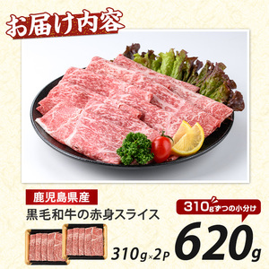 鹿児島県産 黒毛和牛赤身スライス620g 310g×2P 水迫畜産 010-1689 牛肉 牛肉