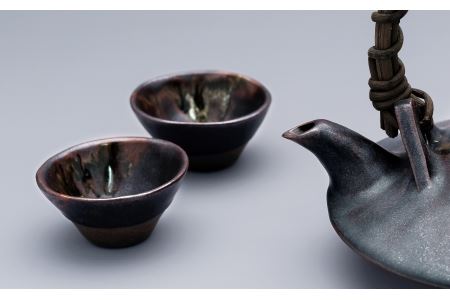黒千代香1.5合×1個と盃2個のセット(長太郎焼/033-1252) 黒薩摩焼