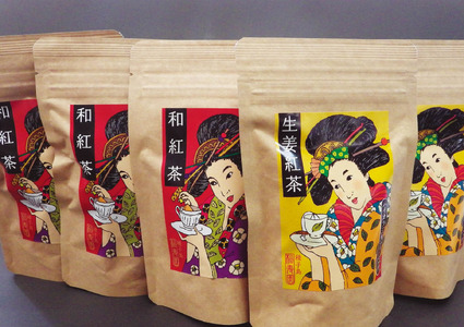 種子島 松寿園 和紅茶 と 生姜紅茶 浮世絵柄　NFN219【300pt】