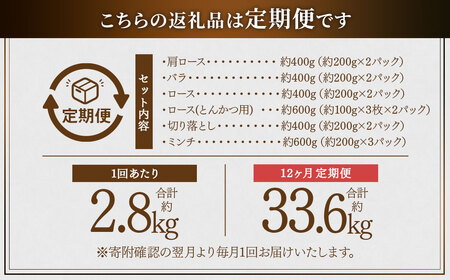 LS-502 【12ヶ月定期便】鹿児島県産黒豚 6種詰合せ(約2.8kg×12回)