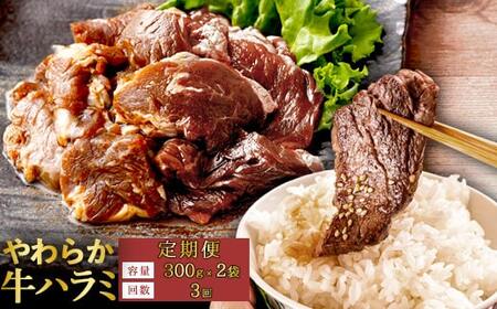 【３回定期便】やわらか 牛ハラミ（サガリ）肉 極旨秘伝醤油タレ漬け（300g×2袋）訳あり ハラミ 牛肉 個包装 焼肉 AS-496