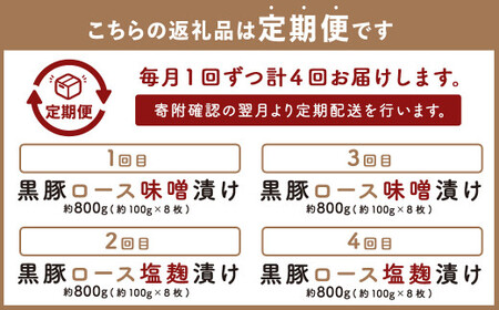 GS-022 【4回定期便】かごしま黒豚ロースの味噌漬け・塩麹漬け食べ比べ (合計 約3.2kg)