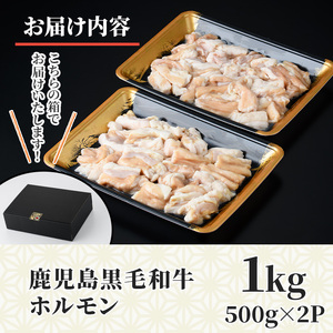 No.1105 鹿児島黒毛和牛ホルモン(500g×2P・計1kg) 国産 九州産 鹿児島県産 牛肉 黒毛和牛 和牛 お肉 おかず 焼き肉 ホルモン 小腸 冷凍【NBフード】