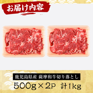 No.1142-B 薩摩和牛切り落とし(計1kg・500g×2P) 国産 九州産 牛肉 和牛 薩摩和牛 赤身 焼き肉 焼肉 期間限定 切り落とし 切り落し 切落し 冷凍【さつま屋産業】