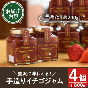 No.1182 手造りイチゴジャム(約200g×4本) 国産 九州産 鹿児島県産 いちご イチゴ 苺 ジャム フルーツ 果物 手作り 手造り 調味料 小分け 贈答 プレゼント 着色料無添加 保存料無添加【片平観光農園】