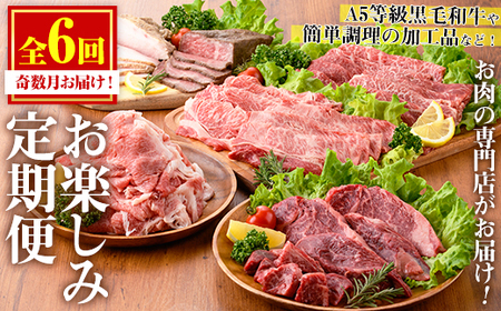 No.1246 ＜定期便・全6回(奇数月)＞お楽しみ！大人気の返礼品定期便 お試しコース(総重量5kg以上・ステーキ、霜降り焼肉、ローストビーフ等) 牛肉 黒毛和牛 和牛 ステーキ すき焼き しゃぶしゃぶ 焼肉 BBQ キャンプ 定期便 頒布会 A5 冷凍 ギフト 贈答【カミチク】