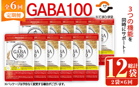 No.1286-B ＜定期便・全6回(隔月)＞GABA100(1袋 62粒入・2袋×6回 計12袋) 鹿児島 日置市 健康食品 機能性表示食品 サプリ 栄養バランス 食生活 安心安全 デスクワーク ストレス緩和 高血圧 定期便 頒布会【てまひま堂】