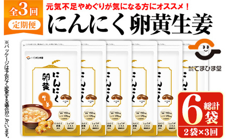 No.1285-A てまひま にんにく卵黄生姜(1袋 62粒入り・2袋×3回) 鹿児島 日置市 ニンニク 健康食品 栄養 元気 カプセル 安全安心 生姜 サプリ サプリメント 定期便 頒布会 【てまひま堂】