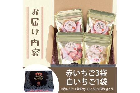 No.464 いちごのフリーズドライセット(赤いちご9g×3袋・白いちご8g×1袋) 国産 九州産 鹿児島県産 加工食品 加工品 苺 イチゴ 果物 くだもの フルーツ 小分け パック セット 保存食 常温 トッピング 保存料無添加 着色料無添加【ままりあ農園】